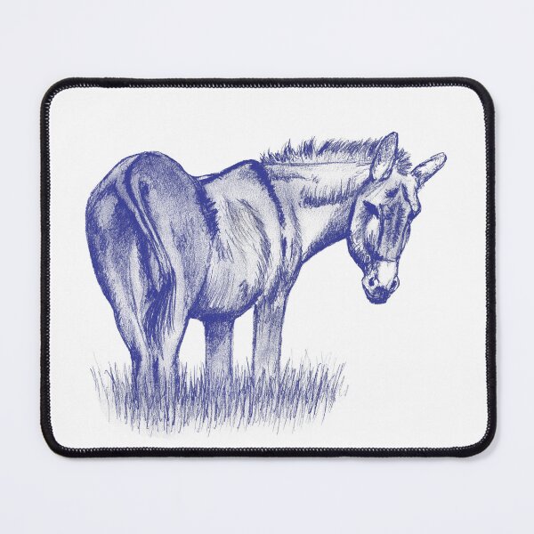 Item preview, Drawing of a donkey looking behind him, rear side view - navy blue colorized version designed and sold by SylvieG18.