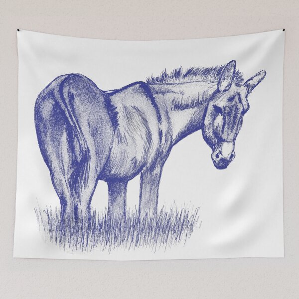 Item preview, Drawing of a donkey looking behind him, rear side view - navy blue colorized version designed and sold by SylvieG18.