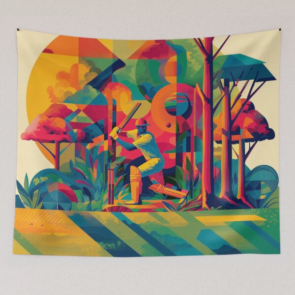 Item preview, Psychedelic twist on a cricket scene with bold colors and abstract shapes Art Inspired By Nature And The Active Outdoors designed and sold by CDC40.