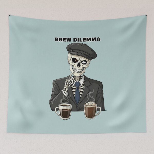 Item preview, Brew Dilemma — Stylish Skeleton Choosing Coffee or Cocoa | Funny Caffeine Lover Art designed and sold by Pjotre7.