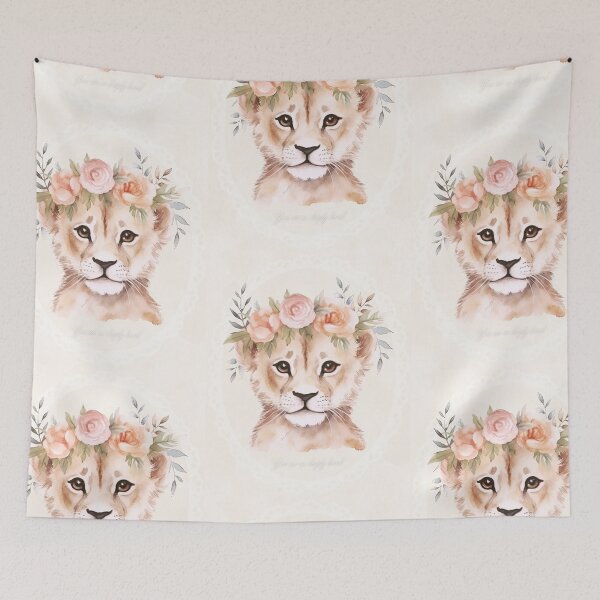 Item preview, Pastel Baby Lion Print with Floral Crown and Inspirational Quote | Soft Neutral Nursery Wall Art for Girls Room, Baby Shower Gift, Animal Illustration designed and sold by Frantasiesx.