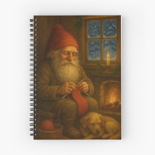 Item preview, Christmas gnome knitting skarf Charming Nordic folklore illustration designed and sold by Meandmyshop.
