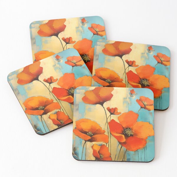 Artikelvorschau, Schicke orange Mohnblumen auf Aqua und Gelb entworfen und verkauft von DEC02.