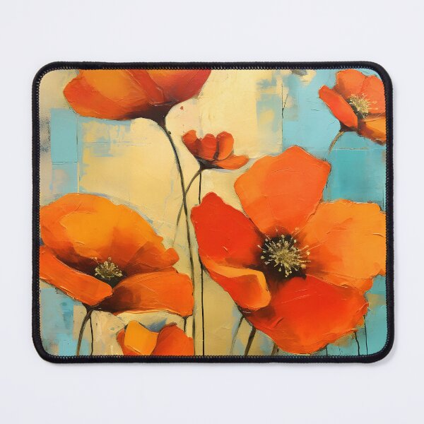 Artikelvorschau, Schicke orange Mohnblumen auf Aqua und Gelb entworfen und verkauft von DEC02.