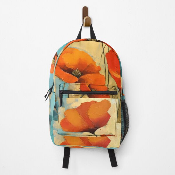 Artikelvorschau, Schicke orange Mohnblumen auf Aqua und Gelb entworfen und verkauft von DEC02.