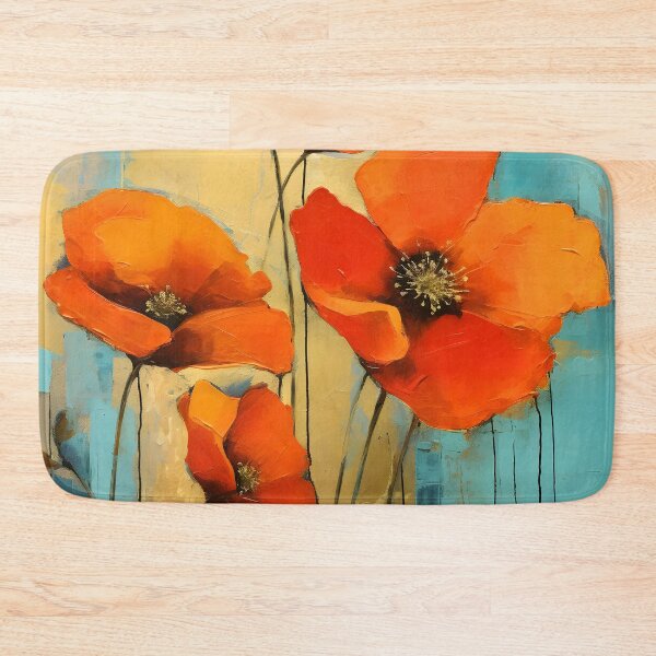 Artikelvorschau, Schicke orange Mohnblumen auf Aqua und Gelb entworfen und verkauft von DEC02.