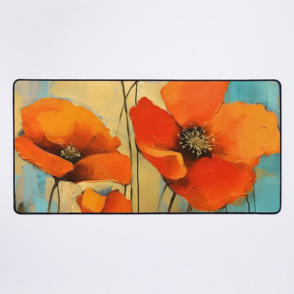 Artikelvorschau, Schicke orange Mohnblumen auf Aqua und Gelb entworfen und verkauft von DEC02.