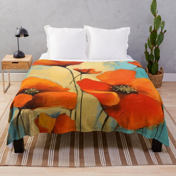 Artikelvorschau, Schicke orange Mohnblumen auf Aqua und Gelb entworfen und verkauft von DEC02.