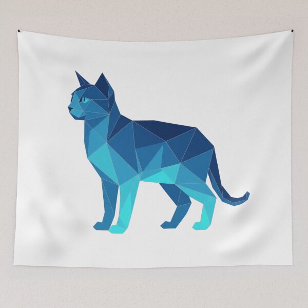Aperçu de l'œuvre Chat bleu géométrique minimaliste créée et vendue par bsbd-action.