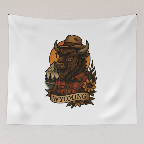 Item preview, Wyoming State Bison Vintage Tattoo Style | Nifty Fifty Collection designed and sold by Zippitydodads.