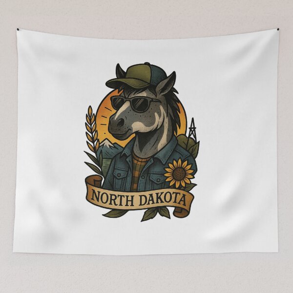Item preview, North Dakota State Horse Vintage Tattoo Style | Nifty Fifty Collection designed and sold by Zippitydodads.