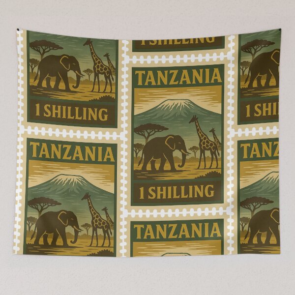 Item preview, Vintage Tanzania Postage Stamp – Mount Kilimanjaro and African Wildlife Retro Design designed and sold by Travellerz.