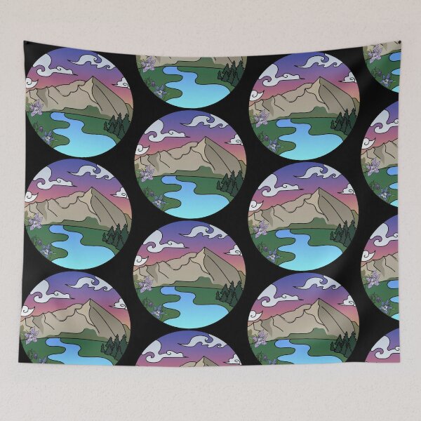 Item preview, Mountain Majestic Sunset with Colorado wildflowers and river designed and sold by BellaDonnaDeWolf.