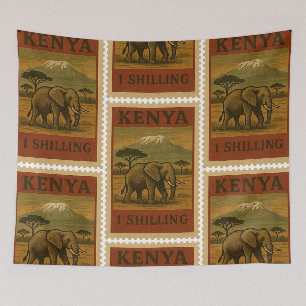 Item preview, Vintage Kenya Postage Stamp – Elephant and Mount Kilimanjaro Safari Retro Design designed and sold by Travellerz.
