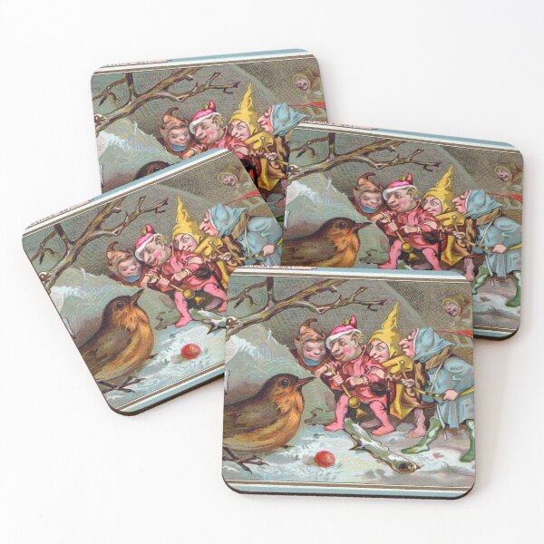 Item preview, Christmas Elves with Robin Weird Christmas Victorian Greetings designed and sold by forgottenbeauty.