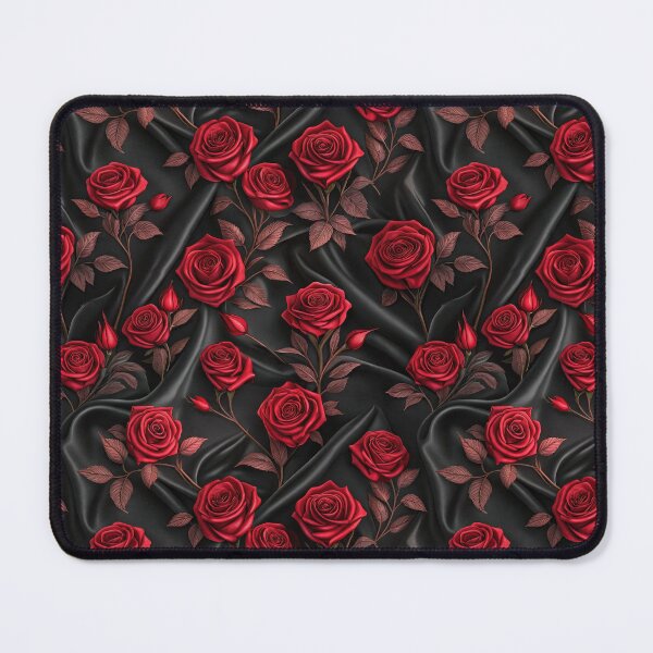 Item preview, Red Roses on Black Satin Pattern designed and sold by Eclectic Monkey.