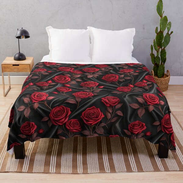Item preview, Red Roses on Black Satin Pattern designed and sold by Eclectic Monkey.