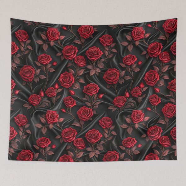 Item preview, Red Roses on Black Satin Pattern designed and sold by Eclectic Monkey.