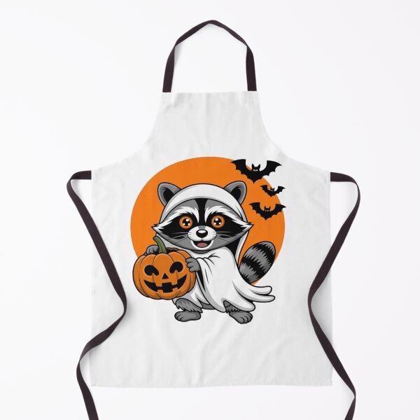 Item preview, Cute Raccoon in Adorable Ghost Costume Holding Pumpkin designed and sold by CraftyCuttable.