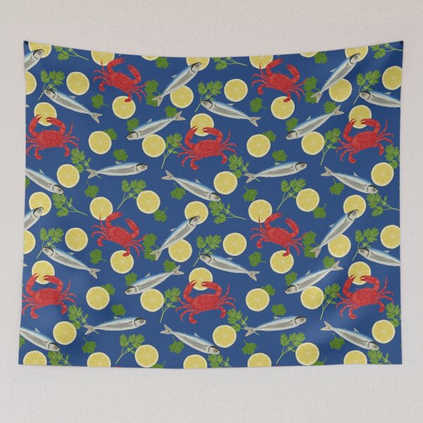 Item preview, Nautical Pattern with Fish, Crabs and Lemon designed and sold by AlarconStudio.