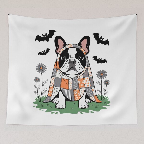 Item preview, Cute Spooky Patchwork Floral Ghost French Bulldog Halloween designed and sold by CraftyCuttable.