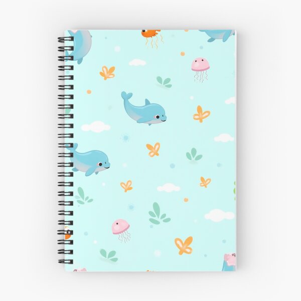 Item preview, Seamless Cute Cartoon Sea Creatures Pattern with Dolphins, Clownfish, Jellyfish & Turtles on Aqua Background designed and sold by skysshobu.