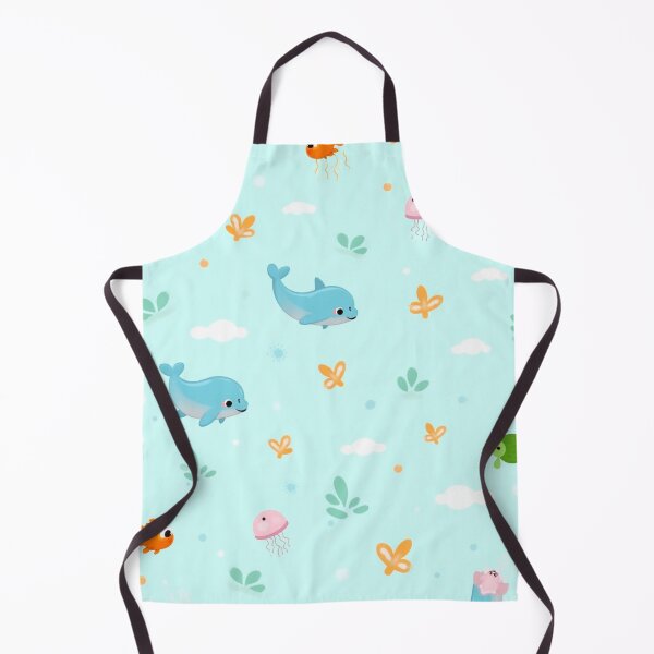 Item preview, Seamless Cute Cartoon Sea Creatures Pattern with Dolphins, Clownfish, Jellyfish & Turtles on Aqua Background designed and sold by skysshobu.