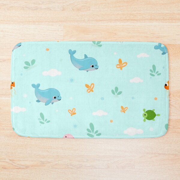 Item preview, Seamless Cute Cartoon Sea Creatures Pattern with Dolphins, Clownfish, Jellyfish & Turtles on Aqua Background designed and sold by skysshobu.