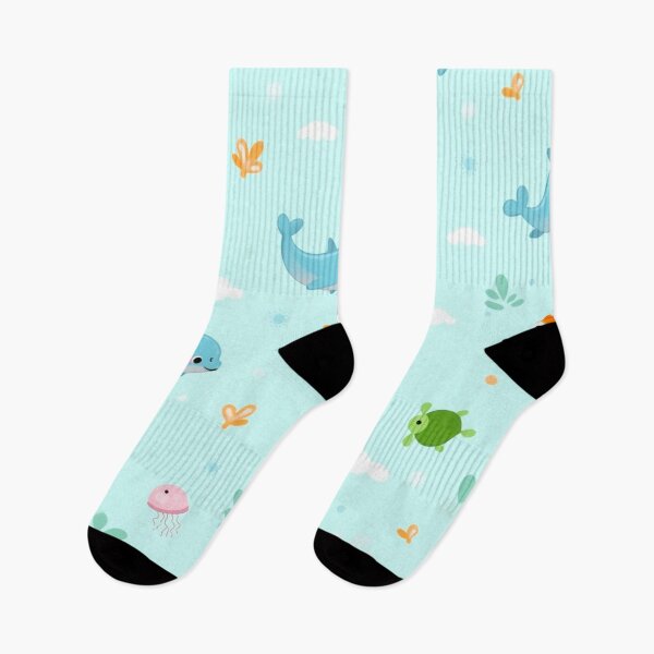 Item preview, Seamless Cute Cartoon Sea Creatures Pattern with Dolphins, Clownfish, Jellyfish & Turtles on Aqua Background designed and sold by skysshobu.