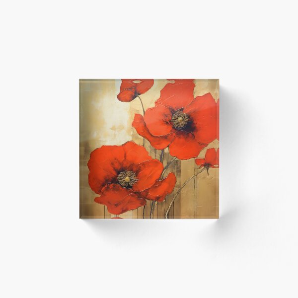 Artikelvorschau, Langer Stiel rote Mohnblumen auf eleganten goldenen Hintergrund entworfen und verkauft von DEC02.