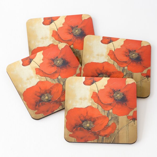 Item preview, Amapolas rojas de tallo largo sobre un elegante fondo dorado designed and sold by DEC02.