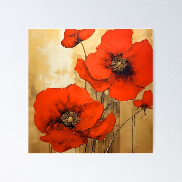 Item preview, Long Stem Red Poppies On Elegant Golden Background designed and sold by DEC02.
