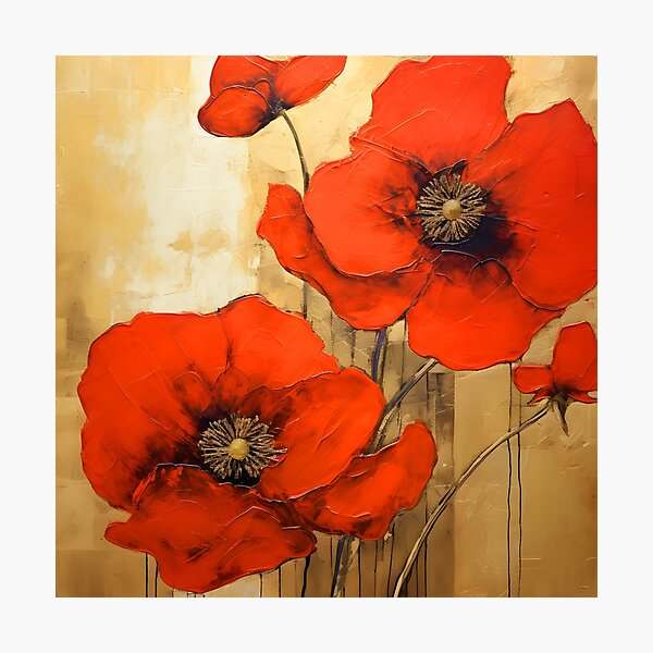 Item preview, Long Stem Red Poppies On Elegant Golden Background designed and sold by DEC02.