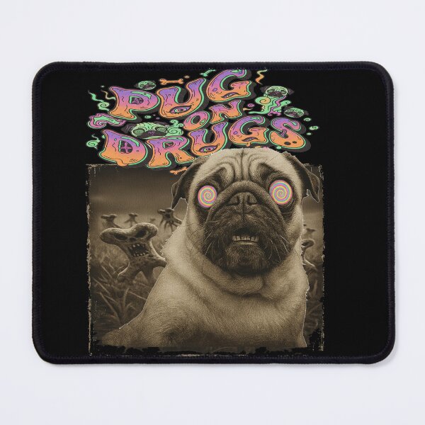 Artikelvorschau, Trippy Pug Nightmare Psychedelische Retro Mops Kunst entworfen und verkauft von CoolCrazyQuirky.