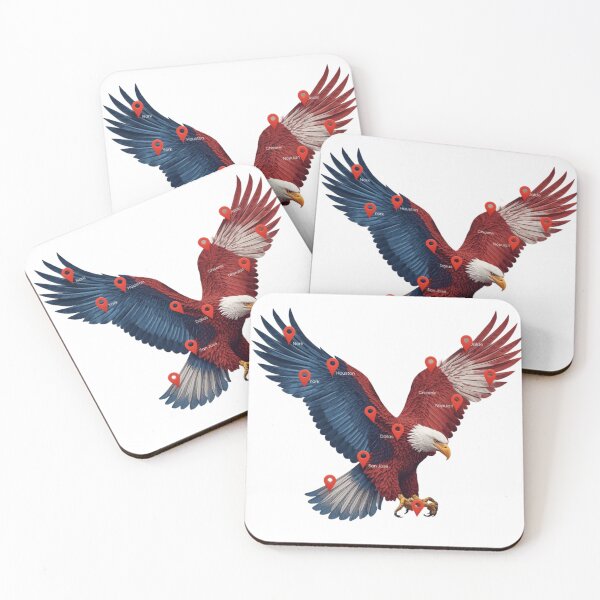Item preview, American Bald Eagle with USA Cities | Patriotic Red Blue Eagle Art designed and sold by Huge Store.