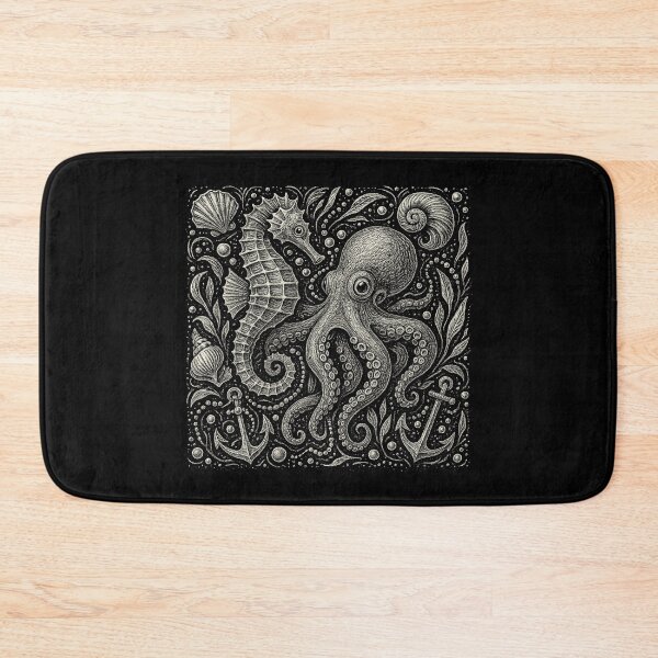 Item preview, Octopus Seahorse Shells Nautical Pattern designed and sold by EdvvinStudios.
