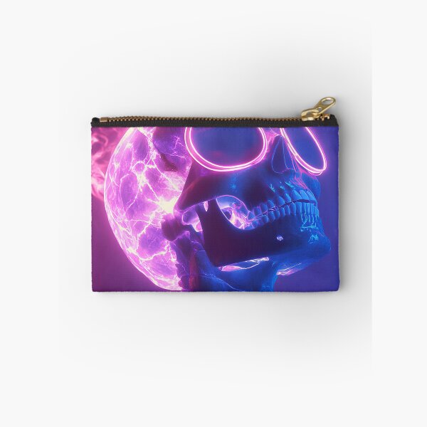 Item preview, futuristic neon skull with glowing glasses in cyberpunk atmosphere designed and sold by Cute-huh.