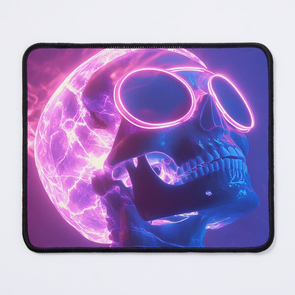 Item preview, futuristic neon skull with glowing glasses in cyberpunk atmosphere designed and sold by Cute-huh.