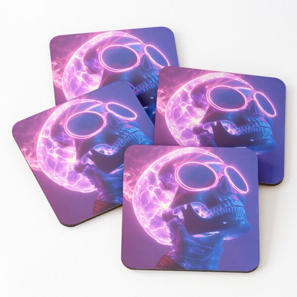 Item preview, futuristic neon skull with glowing glasses in cyberpunk atmosphere designed and sold by Cute-huh.