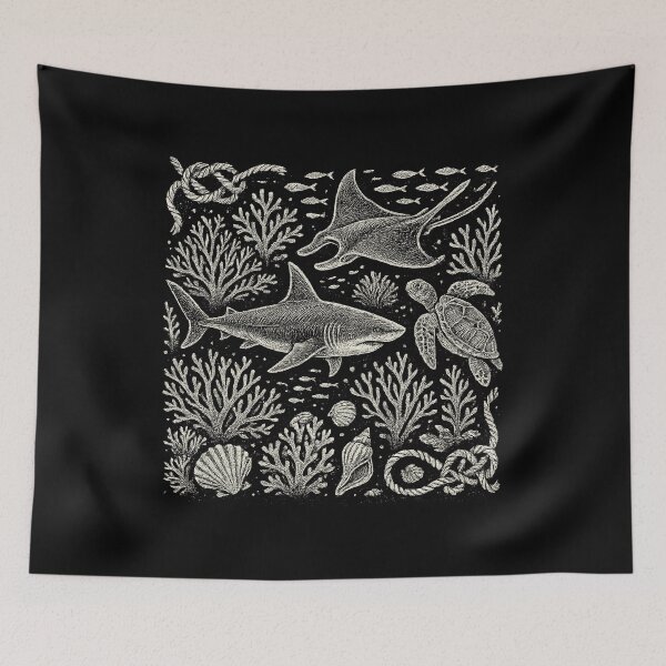 Item preview, Shark Ray Coral Reef Ocean Doodle designed and sold by EdvvinStudios.