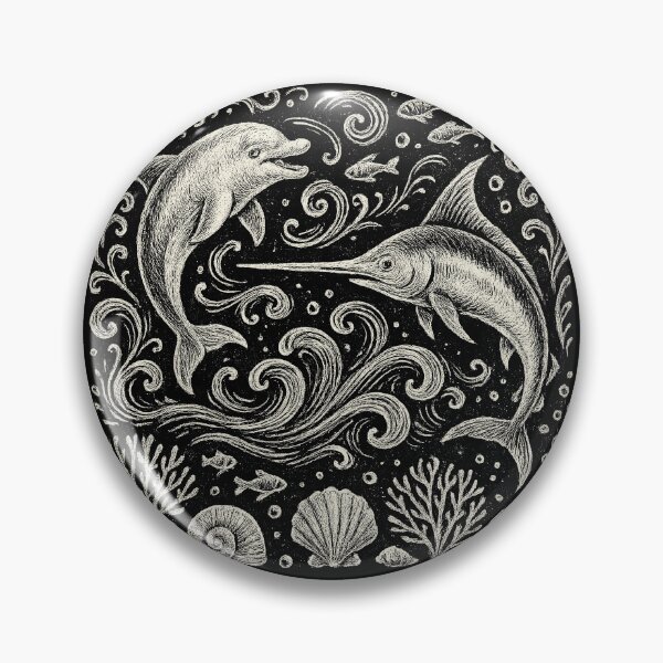 Item preview, Dolphin Swordfish Ocean Waves Vintage Doodle designed and sold by EdvvinStudios.