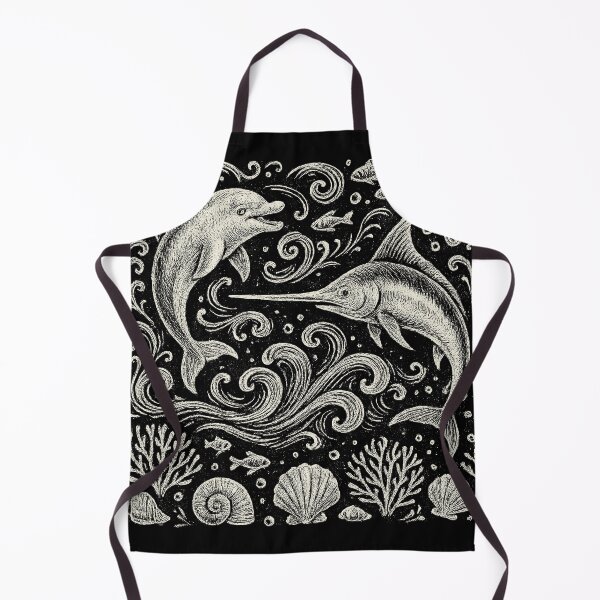 Item preview, Dolphin Swordfish Ocean Waves Vintage Doodle designed and sold by EdvvinStudios.