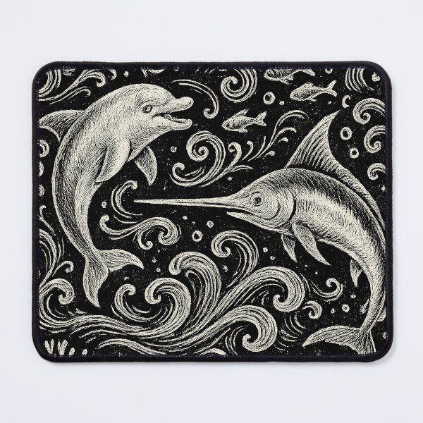 Item preview, Dolphin Swordfish Ocean Waves Vintage Doodle designed and sold by EdvvinStudios.