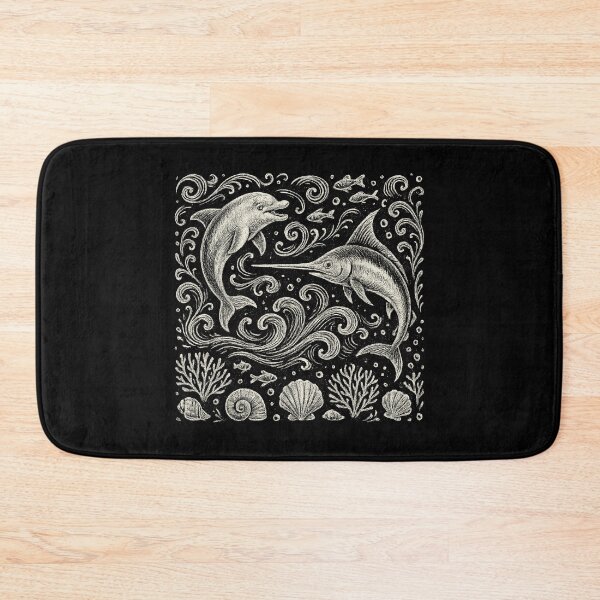 Item preview, Dolphin Swordfish Ocean Waves Vintage Doodle designed and sold by EdvvinStudios.