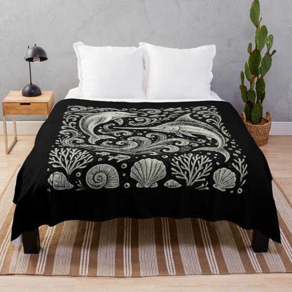 Item preview, Dolphin Swordfish Ocean Waves Vintage Doodle designed and sold by EdvvinStudios.
