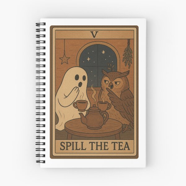 Artikelvorschau, Spill the Tea Tarotkarte | Gemütliche süße Geister- und Eulenillustration entworfen und verkauft von SONandMOONcreationsAU.