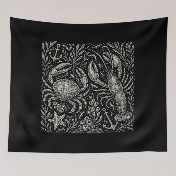 Item preview, Crab Lobster Anchor Seaweed Doodle Art designed and sold by EdvvinStudios.