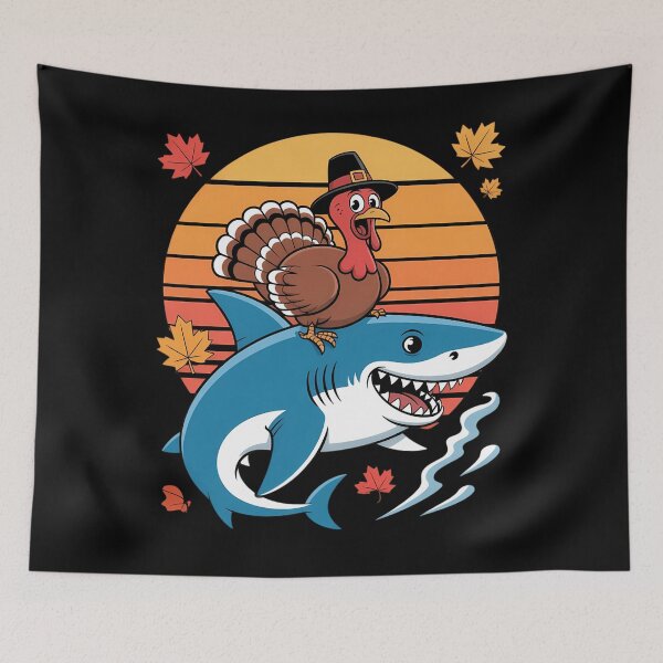 Item preview, Funny Shark & Turkey Thanksgiving Day Kids Harvest Festival designed and sold by tabdejinti.