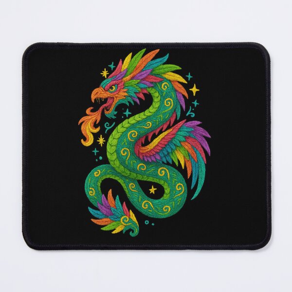 Aperçu de l'œuvre Dragon brodé coloré de style folklorique créée et vendue par Ahau Designs.