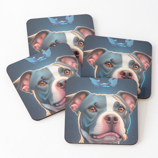 Item preview, Illustration of American Pitbull Terrier with Blue Bird Above designed and sold by KJ-Books.